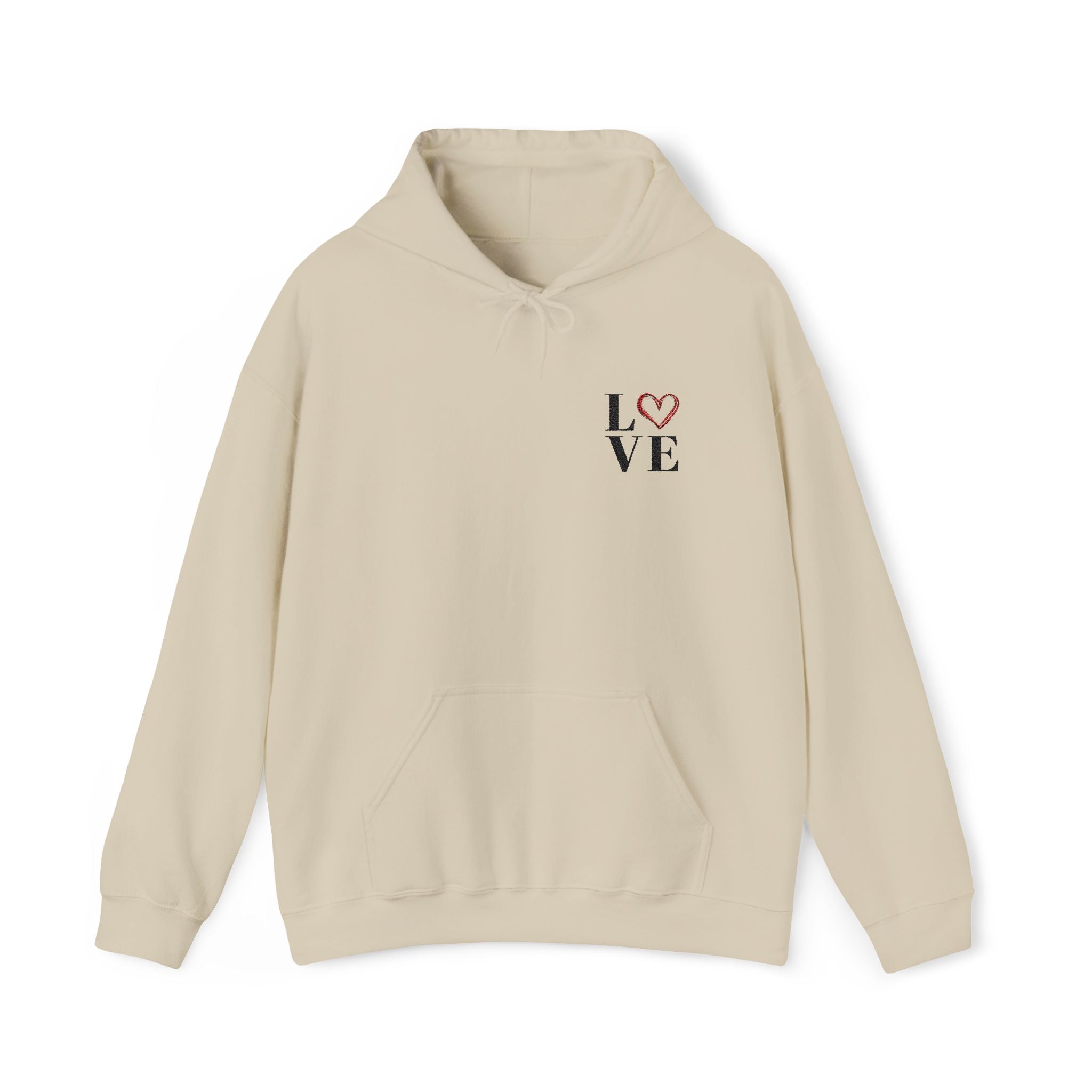 Sudadera unisex con capucha y mezcla pesada Heavy Blend™ con bordado "LOVE"