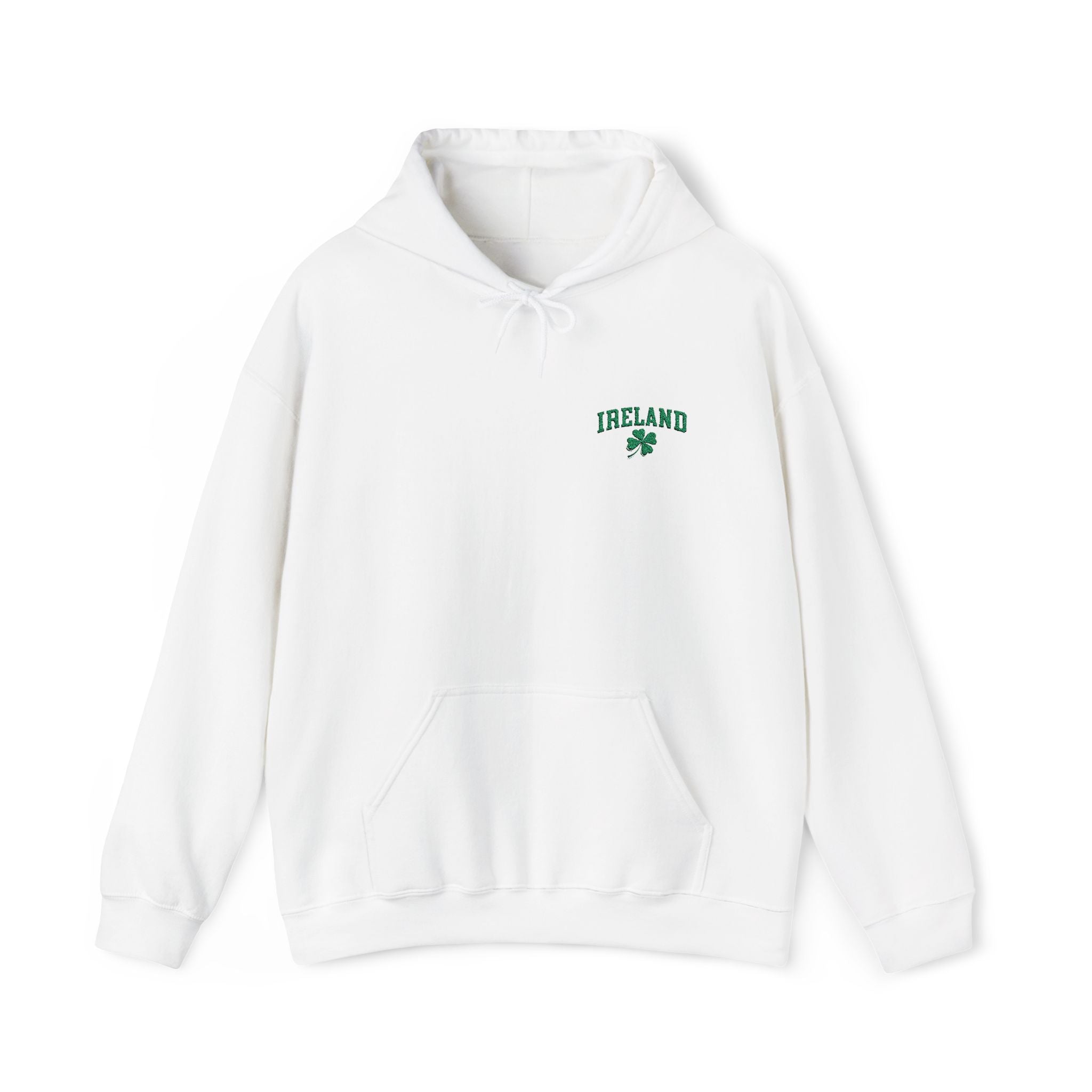 Sudadera unisex con capucha y bordado de trébol de cuatro hojas de mezcla pesada de moda para el día de San Patricio