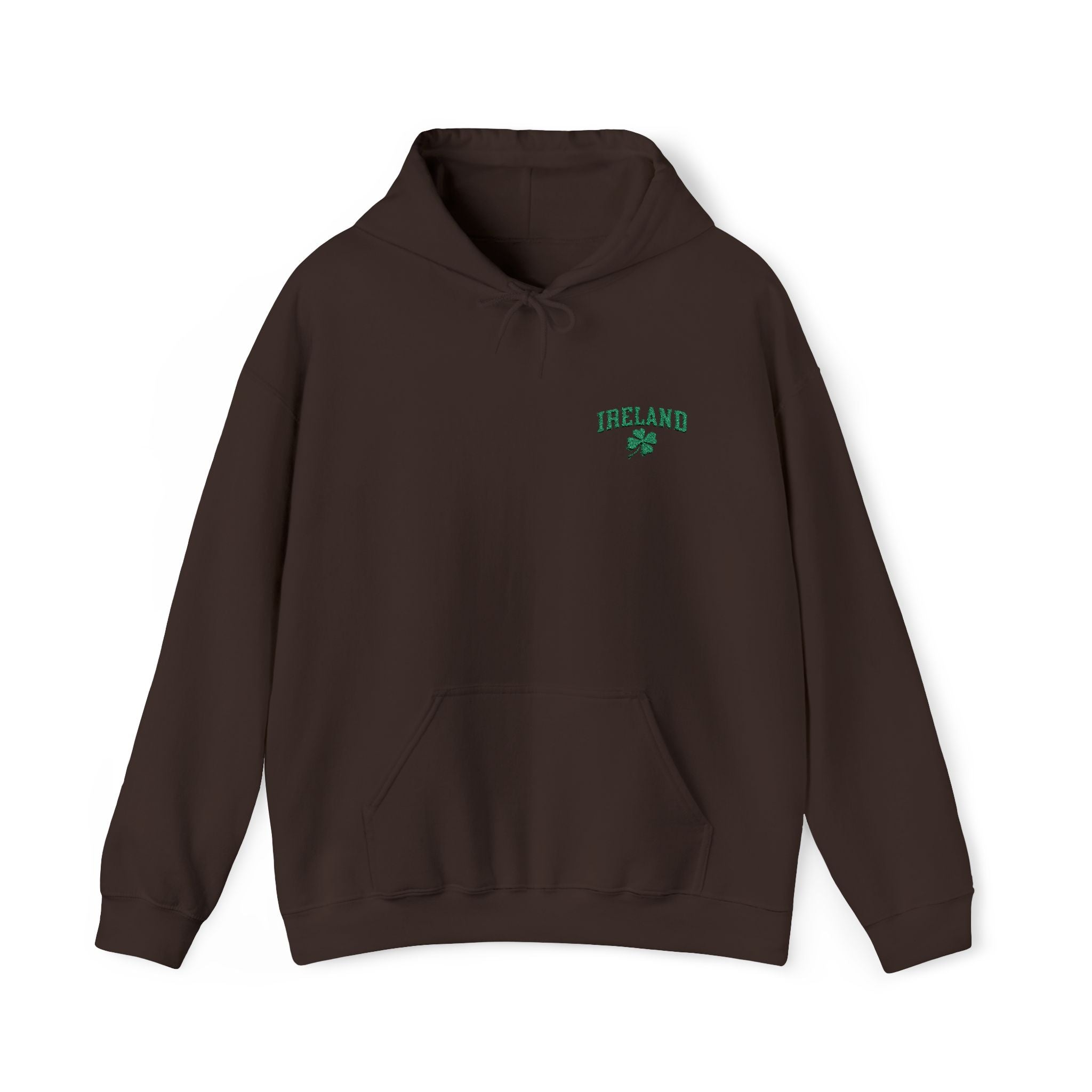 Sudadera unisex con capucha y bordado de trébol de cuatro hojas de mezcla pesada de moda para el día de San Patricio