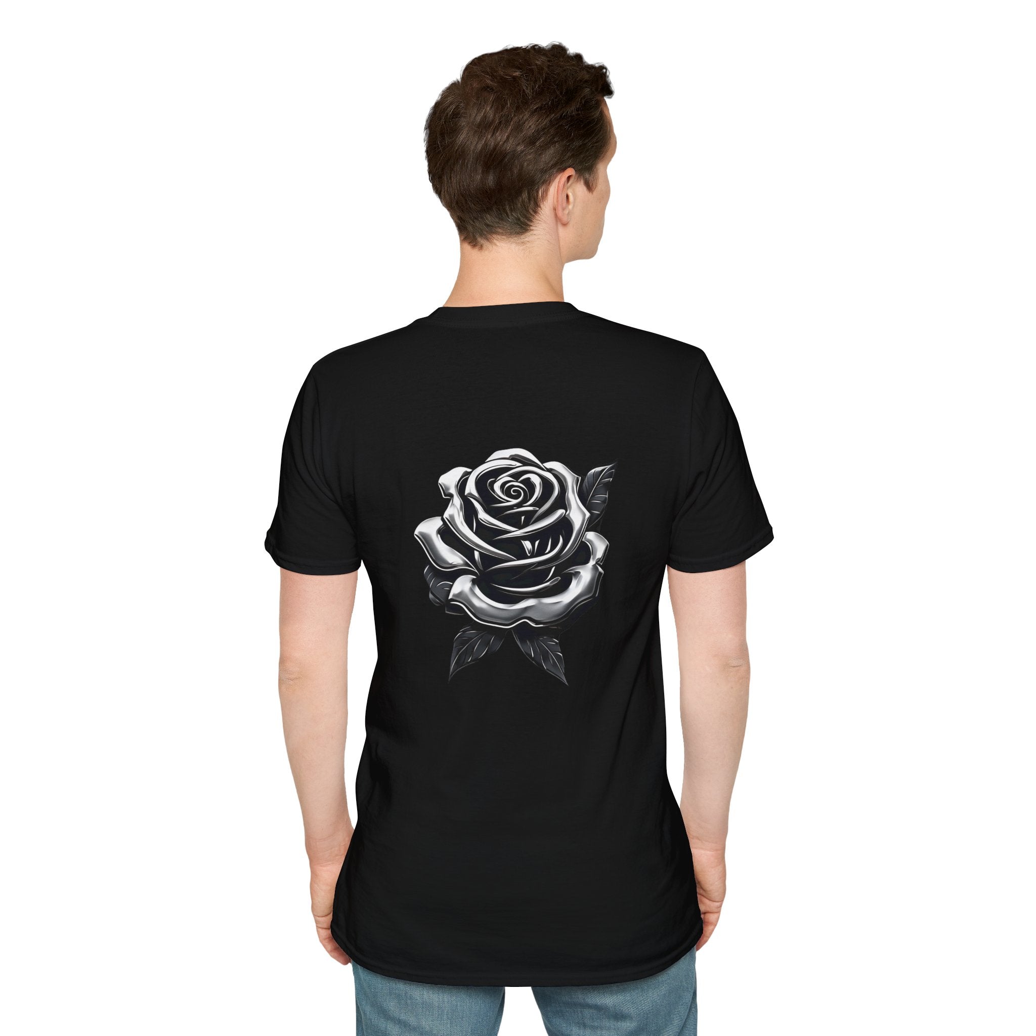 Camiseta unisex de algodón 100 % de color oscuro y estilo suave con estampado en la espalda 