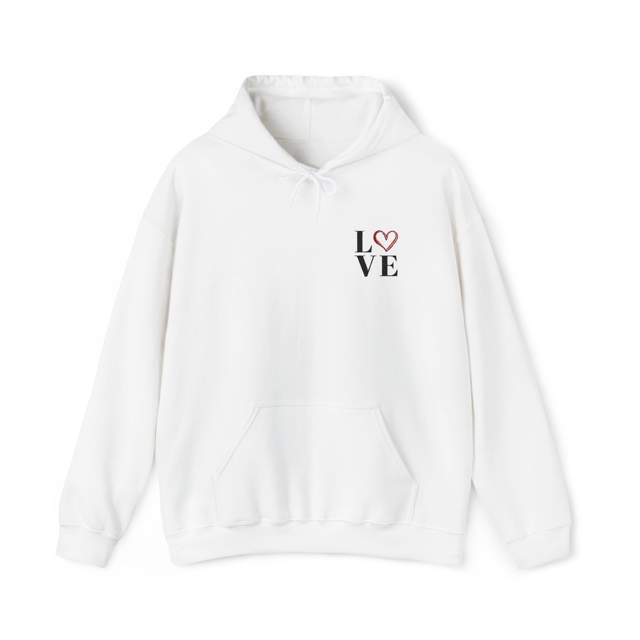 Sudadera unisex con capucha y mezcla pesada Heavy Blend™ con bordado "LOVE"