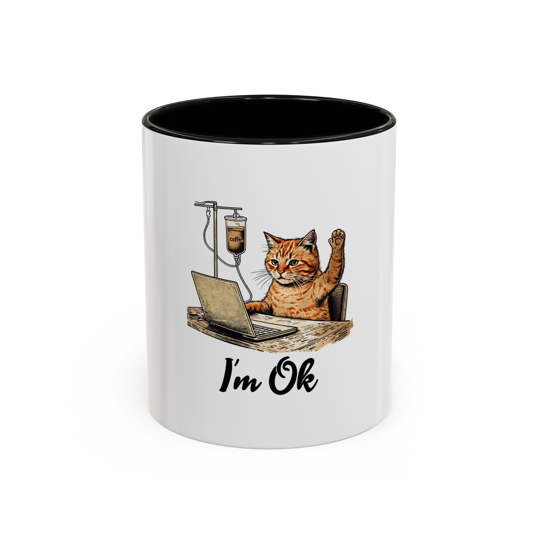 Taza de cerámica para supervivencia de escritorio: asa antiderrames de 11 oz/15 oz para guerreros del teclado