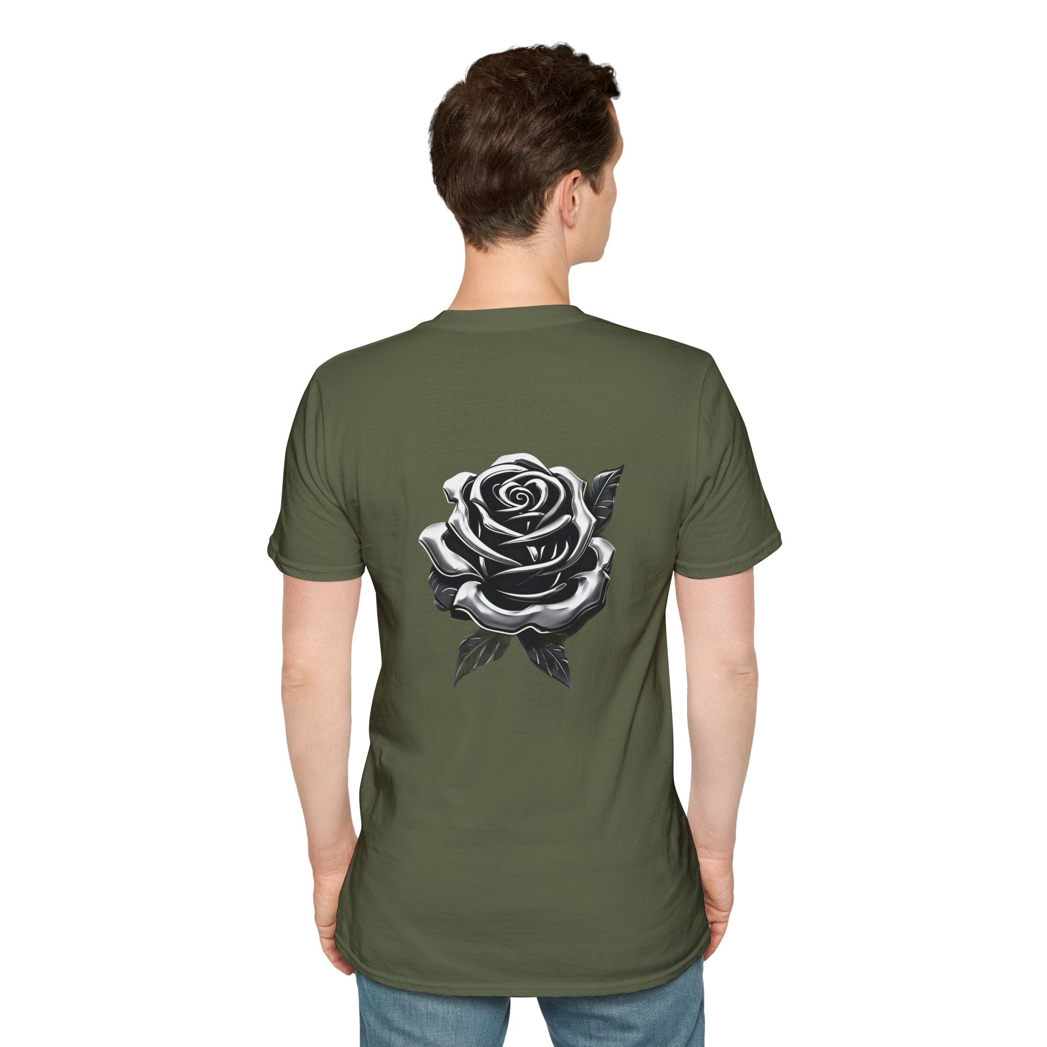 Camiseta unisex de algodón 100 % de color oscuro y estilo suave con estampado en la espalda 