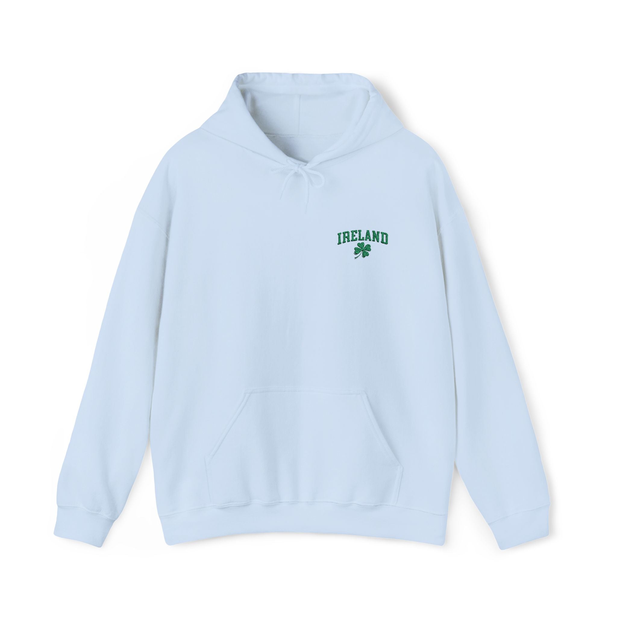 Sudadera unisex con capucha y bordado de trébol de cuatro hojas de mezcla pesada de moda para el día de San Patricio