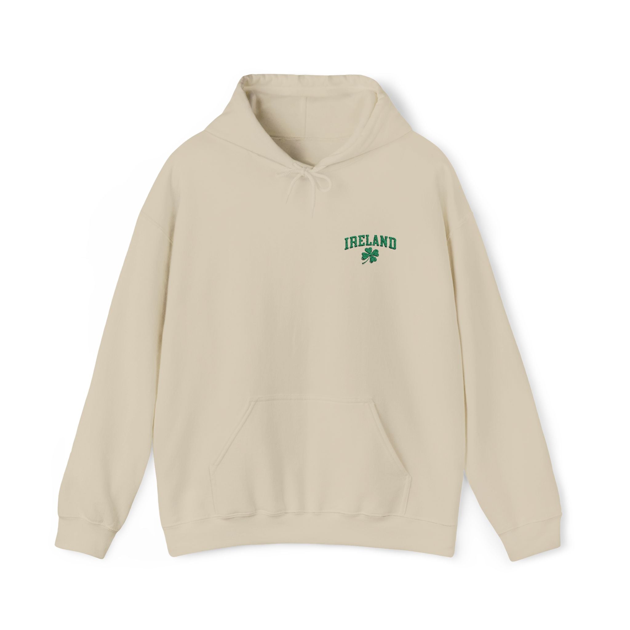 Sudadera unisex con capucha y bordado de trébol de cuatro hojas de mezcla pesada de moda para el día de San Patricio