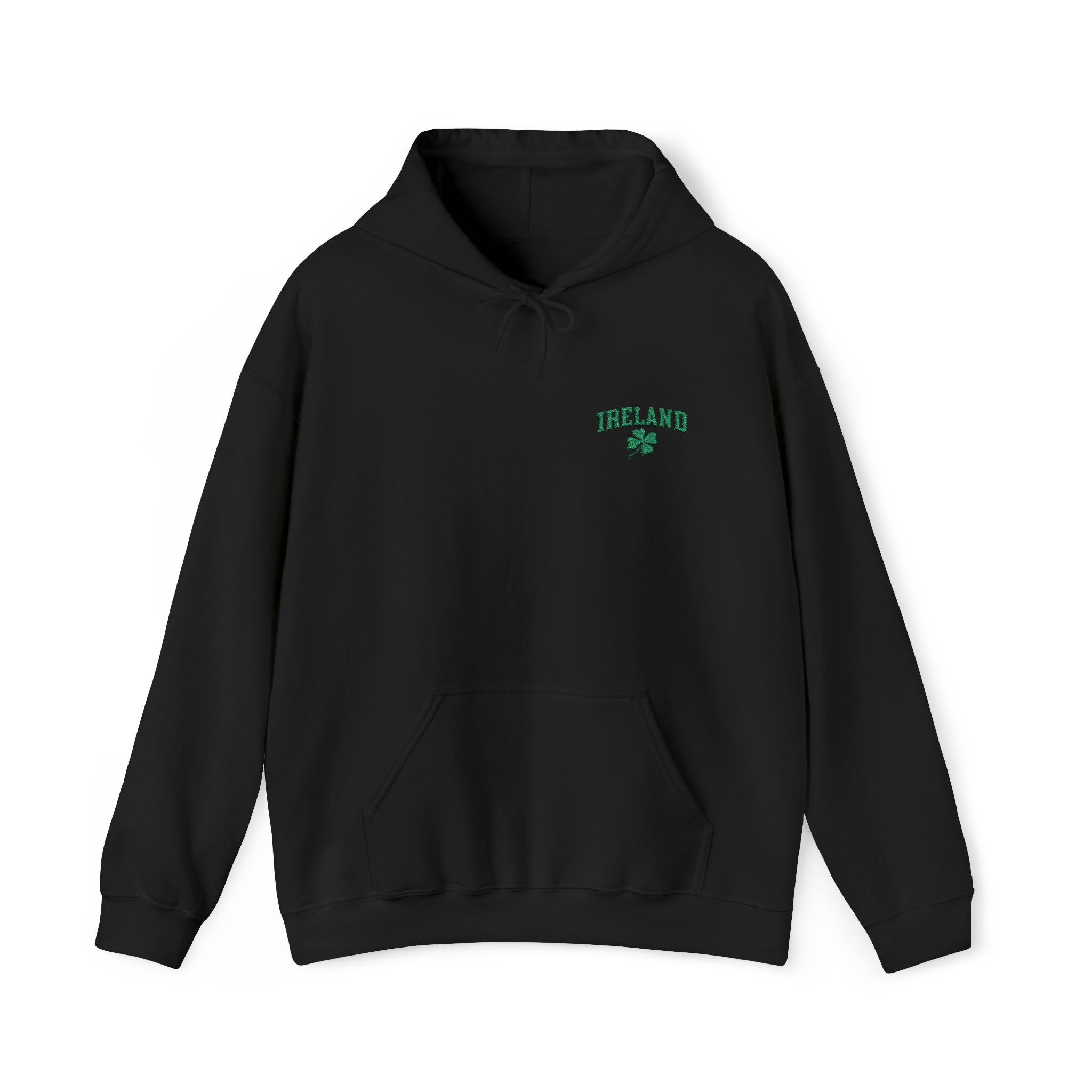 Sudadera unisex con capucha y bordado de trébol de cuatro hojas de mezcla pesada de moda para el día de San Patricio