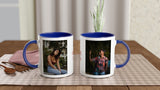 Personaliza tu texto, dos fotos, taza de cerámica blanca personalizada de 11 oz con color en el interior, regalo para pareja